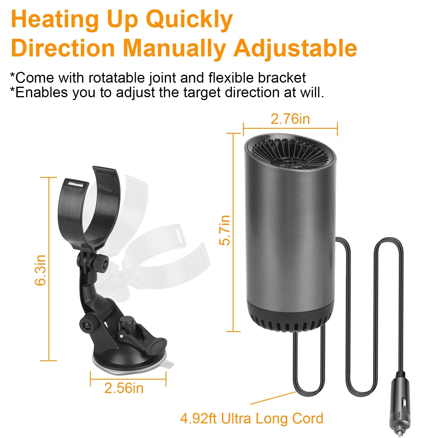 1Pc 12V 150W Portable Car Heater 2 In 1 Heating Cooling Fan Rotatable Demister Defroster With 4.92ft Cord