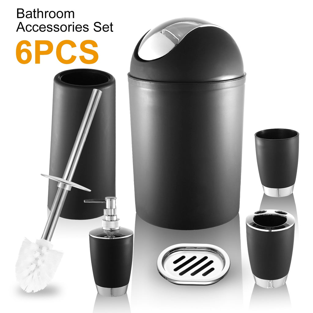 Bathroom Accessories Set 6 Pcs Bathroom Set Ensemble Complete Soap Dispenser Toothbrush Holder Tumbler Soap Dish Toilet Cleaning Brush Trash Can