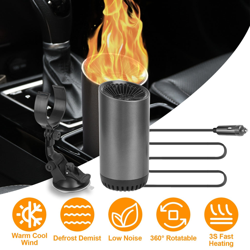 1Pc 12V 150W Portable Car Heater 2 In 1 Heating Cooling Fan Rotatable Demister Defroster With 4.92ft Cord