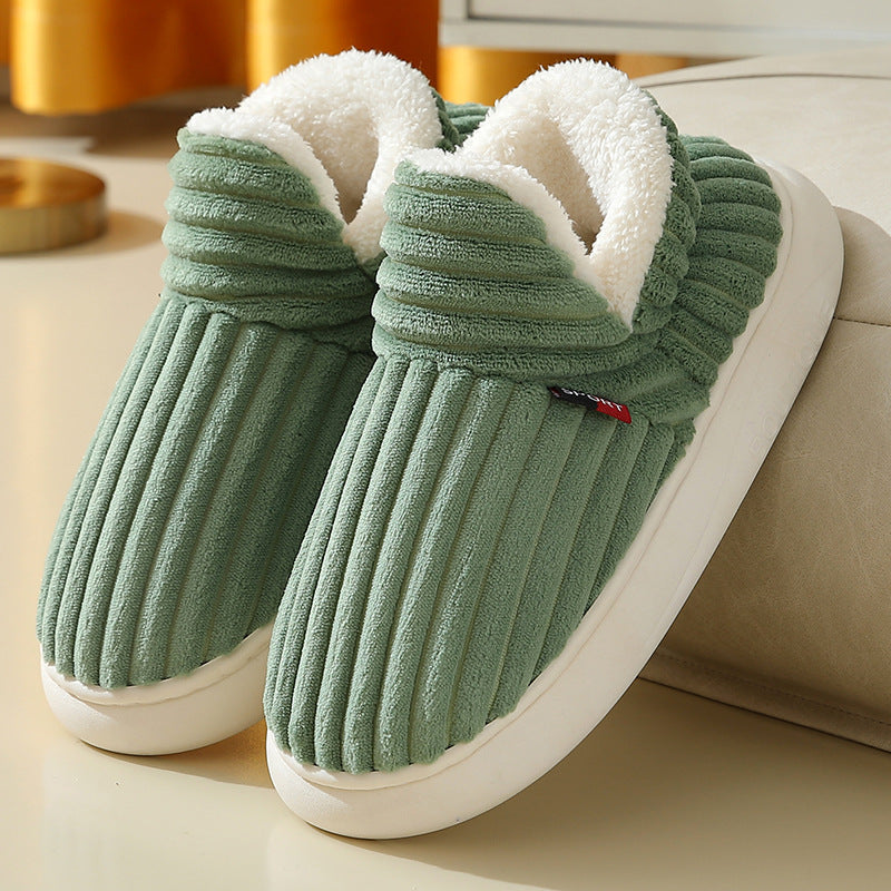 Winter Plush Home Shoes Fashion Solid Color Stripes Floor Bedroom Slippers Indoor Outdoor Garden Shoes For Women Men Couples