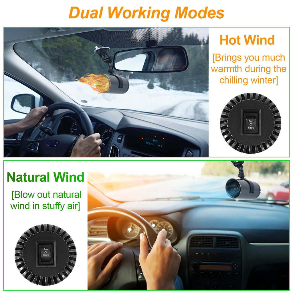 1Pc 12V 150W Portable Car Heater 2 In 1 Heating Cooling Fan Rotatable Demister Defroster With 4.92ft Cord