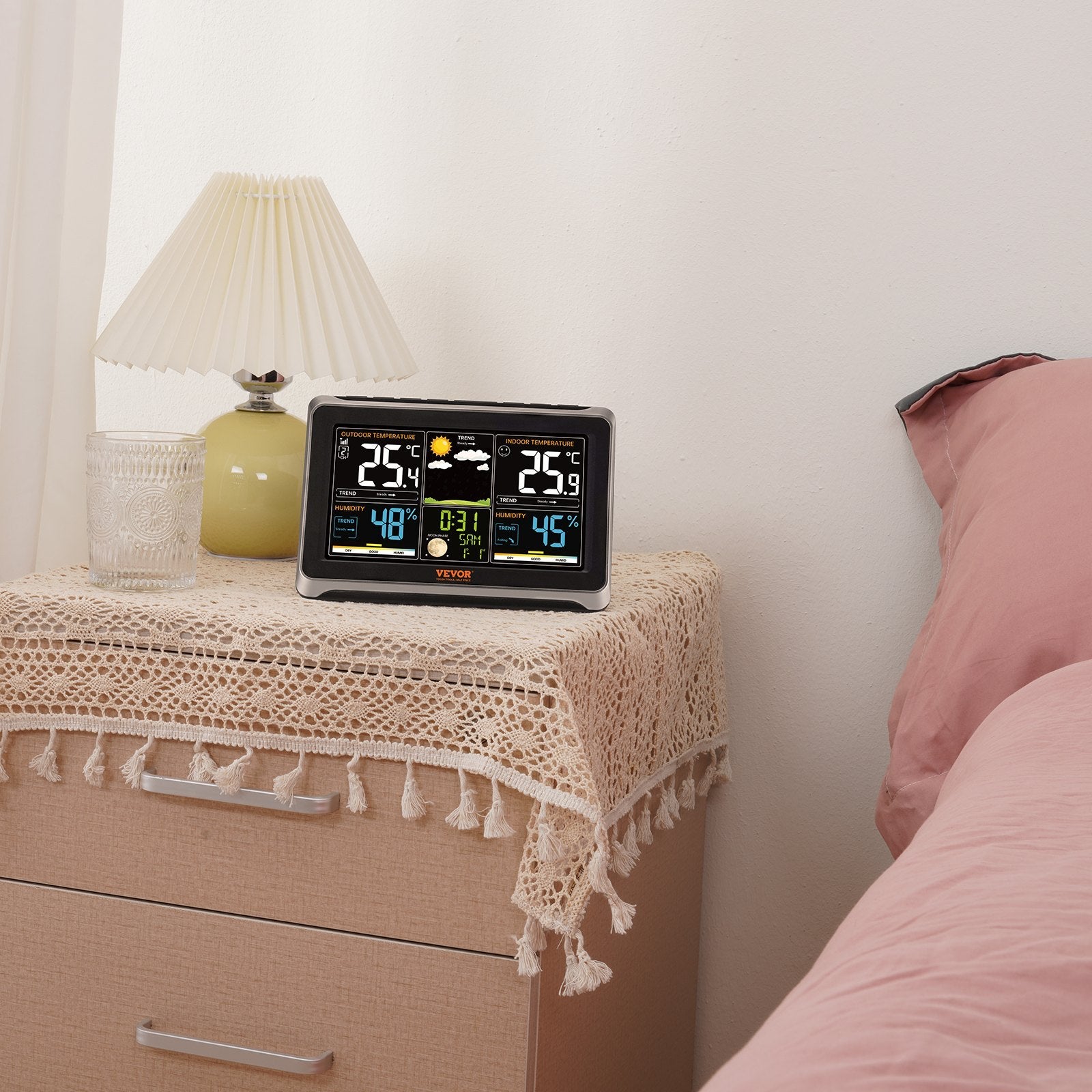 Weather Station Indoor Outdoor, 7.5 In Large Color Display, Wireless Digital Home Weather Station, With Sensor Atomic Clock Adjustable Backlight Forecast Data Calendar Alarm Alert Temperature