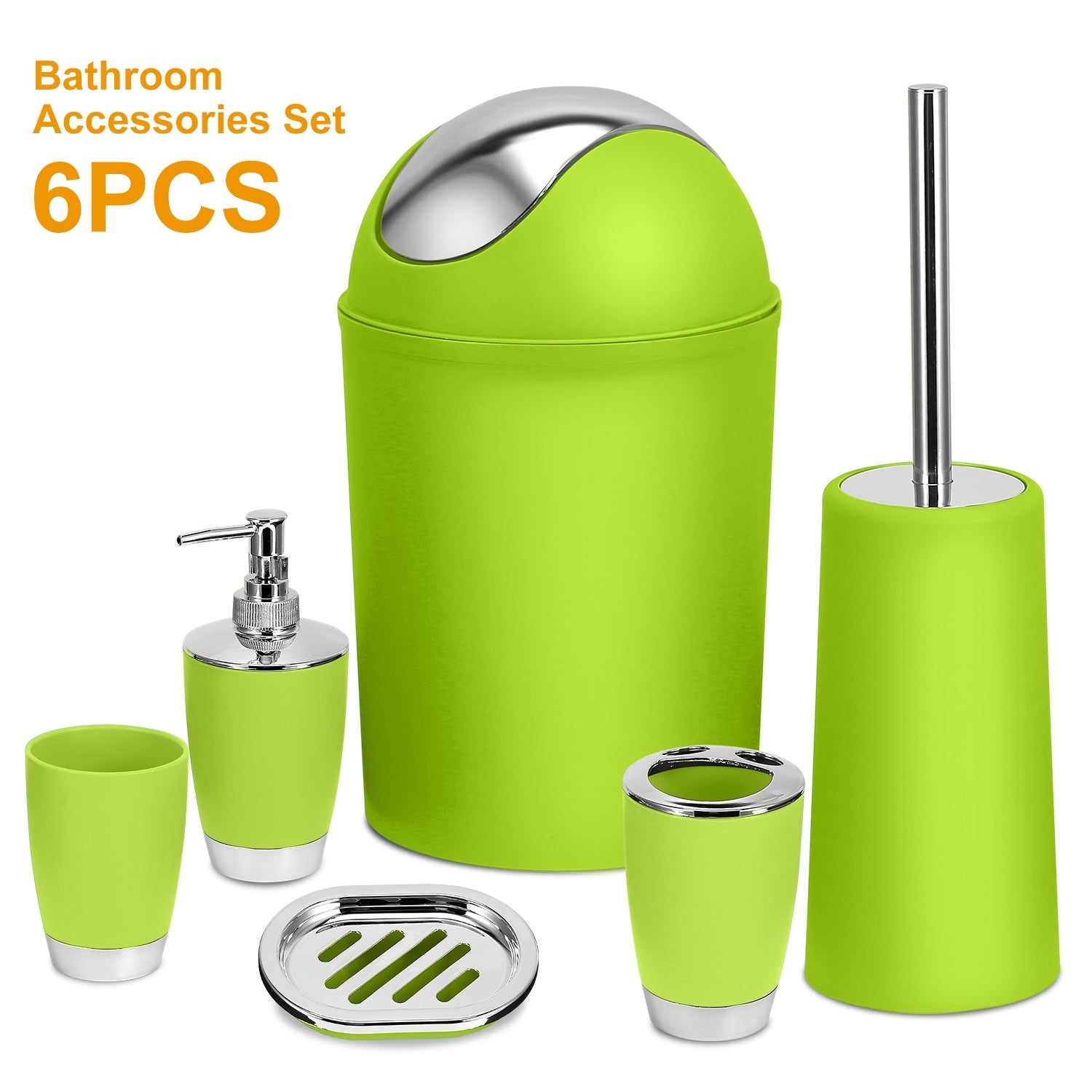 Bathroom Accessories Set 6 Pcs Bathroom Set Ensemble Complete Soap Dispenser Toothbrush Holder Tumbler Soap Dish Toilet Cleaning Brush Trash Can